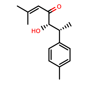 Chemical structure of (5S,6R)-5-Hydroxy-2-methyl-6-(4-methylphenyl)-2-hepten-4-one , CAS 949081-09-8, AChemBlock AD275396