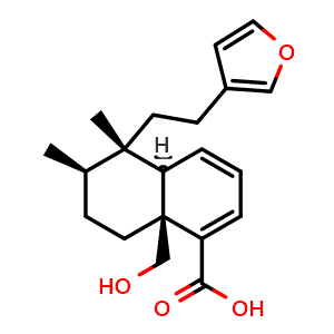 Chemical structure of (4aR,5S,6R,8aS)-5-[2-(3-Furanyl)ethyl]-4a,5,6,7,8,8a-hexahydro-8a-(hydroxymethyl)-5,6-dimethyl-1-naphthalenecarboxylic acid , CAS 51905-84-1, AChemBlock AD275407