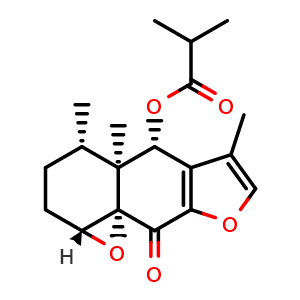 Chemical structure of (1aR,4S,4aS,5S,9aS)-4,4a,6-triMethyl-9-oxo-1a,2,4,4a,5,9-hexahydro-3H-oxireno[2',3':8,8a]naphtho[2,3-b]furan-5-yl isobutyrate , CAS 59742-11-9, AChemBlock AD275410
