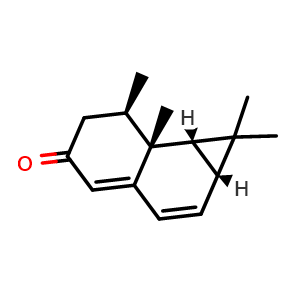 Chemical structure of (1aR,7R,7aR,7bS)-1,1,7,7a-Tetramethyl-1,1a,6,7,7a,7b-hexahydro-5H-cyclopropa[a]naphthalen-5-one , CAS 22391-34-0, AChemBlock AD275414