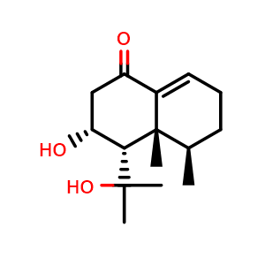 Chemical structure of (3R,4S,4aR,5R)-3,4,4a,5,6,7-Hexahydro-3-hydroxy-4-(1-hydroxy-1-methylethyl)-4a,5-dimethyl-1(2H)-naphthalenone , CAS 20489-11-6, AChemBlock AD275436