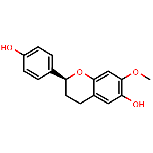 Chemical structure of (2S)-3,4-Dihydro-2-(4-hydroxyphenyl)-7-methoxy-2H-1-benzopyran-6-ol , CAS 202463-50-1, AChemBlock AD275438