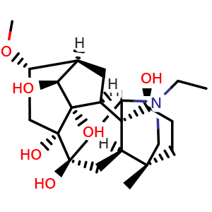 Chemical structure of (1alpha,14alpha,16beta)-20-Ethyl-16-methoxy-4-methylaconitane-1,7,8,9,14-pentol , CAS 90038-21-4, AChemBlock AD275444