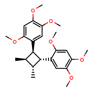 Chemical structure of rel-1,1′-[(1R,2R,3R,4R)-3,4-Dimethyl-1,2-cyclobutanediyl]bis[2,4,5-trimethoxybenzene] , CAS 81861-74-7, AChemBlock AD275465