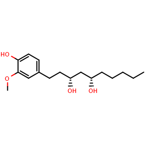 Chemical structure of (3R,5S)-1-(4-Hydroxy-3-methoxyphenyl)-3,5-decanediol , CAS 154905-69-8, AChemBlock AD275469