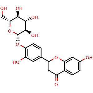 Chemical structure of 2-[4-(beta-D-Glucopyranosyloxy)-3-hydroxyphenyl]-2,3-dihydro-7-hydroxy-4H-1-benzopyran-4-one , CAS 1442113-42-9, AChemBlock AD275516