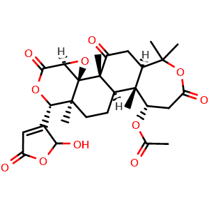 Chemical structure of (1R,3aS,4aR,4bR,6aR,11S,11aR,11bR,13aS)-1-(2-Hydroxy-5-oxo-2,5-dihydrofuran-3-yl)-4b,7,7,11a,13a-pentamethyl-3,5,9-trioxohexadecahydrooxepino[4',3':3,4]benzo[1,2-f]oxireno[2,3-d]isochromen-11-yl acetate , CAS 2243600-32-8, AChemBlock AD275532