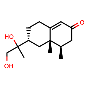 Chemical structure of (+)-(4R,5S,7R)-11,12-Dihydroxynootkatone , CAS 226547-04-2, AChemBlock AD275552