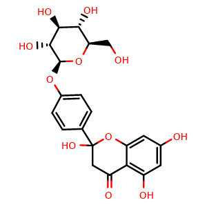 Chemical structure of 2-[4-(beta-D-Glucopyranosyloxy)phenyl]-2,3-dihydro-2,5,7-trihydroxy-4H-1-benzopyran-4-one , CAS 1359052-95-1, AChemBlock AD275584
