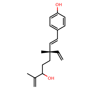 Chemical structure of 4-[(1E,3S)-3-Ethenyl-6-hydroxy-3,7-dimethyl-1,7-octadien-1-yl]phenol , CAS 178765-55-4, AChemBlock AD275594