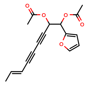 Chemical structure of (E)-1-(Furan-2-yl)nona-7-en-3,5-diyne-1,2-diyl diacetate , CAS 201012-14-8, AChemBlock AD275598