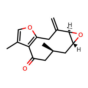 Chemical structure of (1aR,9S,10aR)-2,3,8,9,10,10a-Hexahydro-6,9-dimethyl-2-methyleneoxireno[7,8]cyclodeca[1,2-b]furan-7(1aH)-one , CAS 383368-24-9, AChemBlock AD275601