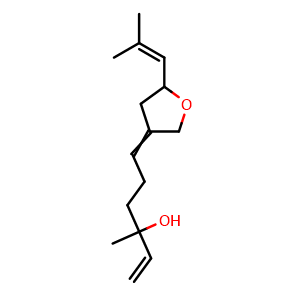 Chemical structure of 6-[Dihydro-5-(2-methyl-1-propen-1-yl)-3(2H)-furanylidene]-3-methyl-1-hexen-3-ol , CAS 1392202-57-1, AChemBlock AD275602
