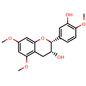 Chemical structure of (2R,3R)-2-(3-Hydroxy-4-methoxyphenyl)-5,7-dimethoxychroman-3-ol , CAS 97914-22-2, AChemBlock AD275610
