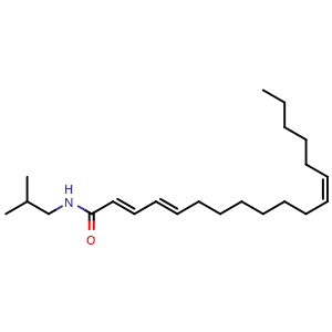 Chemical structure of (2E,4E,12Z)-N-(2-Methylpropyl)-2,4,12-octadecatrienamide , CAS 151391-69-4, AChemBlock AD275613