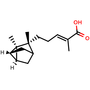 Chemical structure of (2E)-5-[(1R,3R,6S)-2,3-Dimethyltricyclo[2.2.1.02,6]hept-3-yl]-2-methyl-2-pentenoic acid , CAS 74642-79-8, AChemBlock AD275627