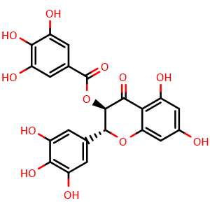 Chemical structure of (2R,3R)-3,4-Dihydro-5,7-dihydroxy-4-oxo-2-(3,4,5-trihydroxyphenyl)-2H-1-benzopyran-3-yl 3,4,5-trihydroxybenzoate , CAS 80445-68-7, AChemBlock AD275634