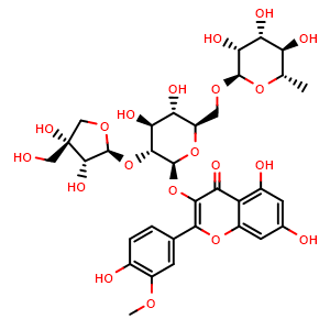 3-(((2S,3R,4S,5S,6R)-3-(((2S,3R,4R)-3,4-Dihydroxy-4-(hydroxymethyl)tetrahydrofuran-2-yl)oxy)-4,5-dihydroxy-6-((((2R,3R,4R,5R,6S)-3,4,5-trihydroxy-6-methyltetrahydro-2H-pyran-2-yl)oxy)methyl)tetrahydro-2H-pyran-2-yl)oxy)-5,7-dihydroxy-2-(4-hydroxy-3-m..