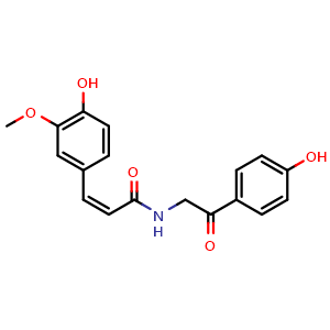 Chemical structure of (2Z)-3-(4-Hydroxy-3-methoxyphenyl)-N-[2-(4-hydroxyphenyl)-2-oxoethyl]-2-propenamide , CAS 2170469-93-7, AChemBlock AD275643