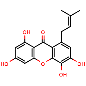 Chemical structure of 3,4,6,8-Tetrahydroxy-1-(3-methyl-2-buten-1-yl)-9H-xanthen-9-one , CAS 1107620-69-8, AChemBlock AD275645