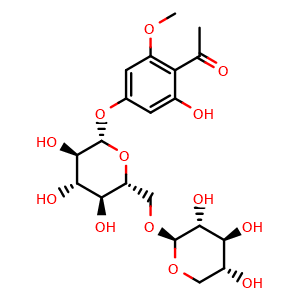 Chemical structure of 1-[2-Hydroxy-6-methoxy-4-[(6-O-beta-D-xylopyranosyl-beta-D-glucopyranosyl)oxy]phenyl]ethanone , CAS 2140317-59-3, AChemBlock AD275653