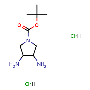 Chemical structure of tert-Butyl 3,4-diaminopyrrolidine-1-carboxylate dihydrochloride , CAS 1846626-59-2, AChemBlock AD275670