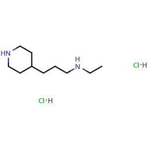 Chemical structure of N-Ethyl-3-(piperidin-4-yl)propan-1-amine dihydrochloride , AChemBlock AD275674