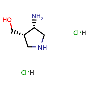 Chemical structure of rel-((3S,4S)-4-aminopyrrolidin-3-yl)methanol dihydrochloride , AChemBlock AD275679