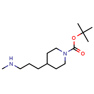Chemical structure of tert-Butyl 4-(3-(methylamino)propyl)piperidine-1-carboxylate , CAS 171049-43-7, AChemBlock AD275690