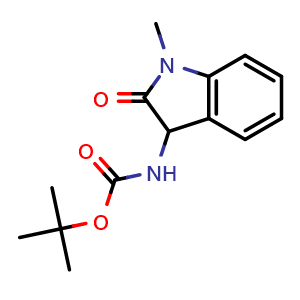 Chemical structure of tert-butyl 1-methyl-2-oxoindolin-3-ylcarbamate , CAS 913191-59-0, AChemBlock AD275695