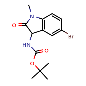 Chemical structure of tert-Butyl 5-bromo-1-methyl-2-oxoindolin-3-ylcarbamate , CAS 2236070-68-9, AChemBlock AD275701