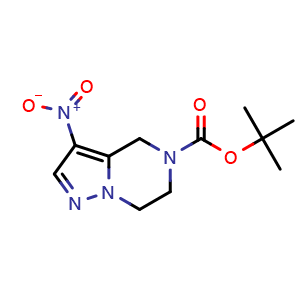 Chemical structure of tert-Butyl 3-nitro-6,7-dihydropyrazolo[1,5-a]pyrazine-5(4H)-carboxylate , AChemBlock AD275712