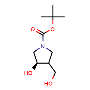 Chemical structure of (3R)-tert-Butyl 3-hydroxy-4-(hydroxymethyl)pyrrolidine-1-carboxylate , AChemBlock AD275715
