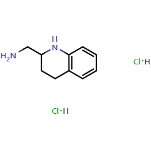 Chemical structure of 1,2,3,4-tetrahydroquinolin-2-ylmethanamine dihydrochloride , CAS 1258649-81-8, AChemBlock AD275717