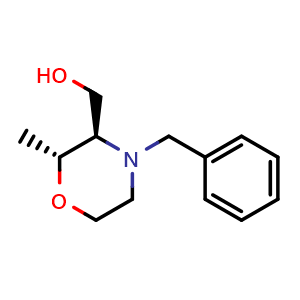 Chemical structure of ((2R,3R)-4-benzyl-2-methylmorpholin-3-yl)methanol , CAS 681851-27-4, AChemBlock AD275718