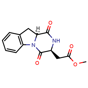 Chemical structure of Methyl 2-((3S,10aS)-1,4-dioxo-1,2,3,4,10,10a-hexahydropyrazino[1,2-a]indol-3-yl)acetate , CAS 3057162-90-7, AChemBlock AD275724
