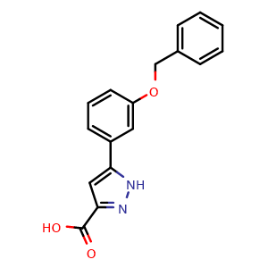 Chemical structure of 5-(3-(benzyloxy)phenyl)-1H-pyrazole-3-carboxylic acid , CAS 1038914-20-3, AChemBlock AD275728