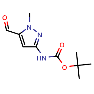 Chemical structure of tert-Butyl (5-formyl-1-methyl-1H-pyrazol-3-yl)carbamate , CAS 1529558-99-3, AChemBlock AD275730