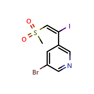 Chemical structure of (E)-3-bromo-5-(1-iodo-2-(methylsulfonyl)vinyl)pyridine , AChemBlock AD275744