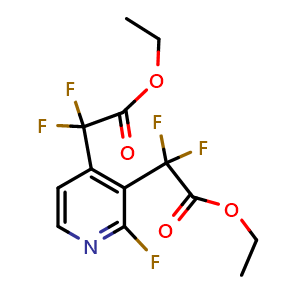 Chemical structure of Ethyl 2-[3-(2-ethoxy-1,1-difluoro-2-oxoethyl)-2-fluoropyridin-4-yl]-2,2-difluoroacetate , AChemBlock AD275746