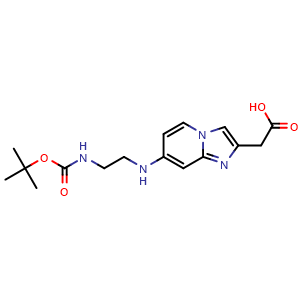 Chemical structure of 2-(7-((2-((tert-Butoxycarbonyl)amino)ethyl)amino)imidazo[1,2-a]pyridin-2-yl)acetic acid , AChemBlock AD275747