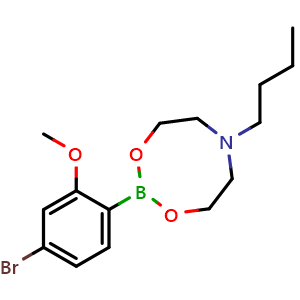 Chemical structure of 2-(4-Bromo-2-methoxyphenyl)-6-butyl-1,3,6,2-dioxazaborocane , AChemBlock AD275780