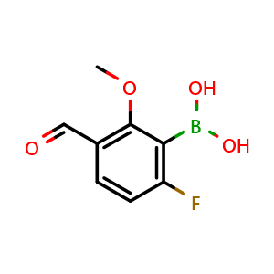Chemical structure of (6-Fluoro-3-formyl-2-methoxyphenyl)boronic acid , AChemBlock AD275799