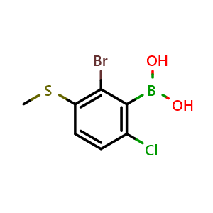 Chemical structure of (2-Bromo-6-chloro-3-(methylthio)phenyl)boronic acid , AChemBlock AD275806