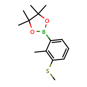 Chemical structure of 4,4,5,5-Tetramethyl-2-(2-methyl-3-(methylthio)phenyl)-1,3,2-dioxaborolane , AChemBlock AD275807