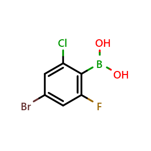Chemical structure of (4-Bromo-2-chloro-6-fluorophenyl)boronic acid , CAS 2795134-26-6, AChemBlock AD275811