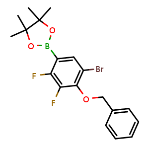 Chemical structure of 2-(4-(Benzyloxy)-5-bromo-2,3-difluorophenyl)-4,4,5,5-tetramethyl-1,3,2-dioxaborolane , AChemBlock AD275821