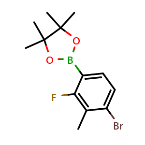 Chemical structure of 2-(4-Bromo-2-fluoro-3-methylphenyl)-4,4,5,5-tetramethyl-1,3,2-dioxaborolane , AChemBlock AD275828