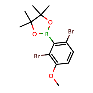 Chemical structure of 2-(2,6-Dibromo-3-methoxyphenyl)-4,4,5,5-tetramethyl-1,3,2-dioxaborolane , AChemBlock AD275829