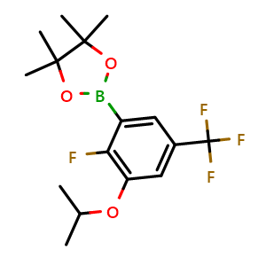 Chemical structure of 2-(2-Fluoro-3-isopropoxy-5-(trifluoromethyl)phenyl)-4,4,5,5-tetramethyl-1,3,2-dioxaborolane , AChemBlock AD275834